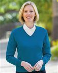 Ladies Merino Wool V Neck Jumper Peacock