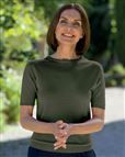 Merino Olive Short Sleeve Crew Ladies Jumper