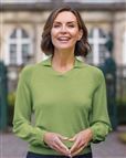 Ladies Merino Wool Collared V Neck Jumper Kiwi