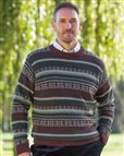 Burgundy Mix Shetland Fairisle Crew Neck Sweater Mens