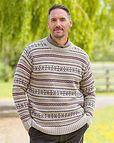 Shetland Wool Brown Mix Fairisle Crew Neck Jumper