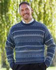 Blue Shetland Fairisle Crew Neck Sweater Mens