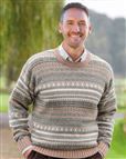 Natural Shetland Fairisle Crew Neck Sweater Mens