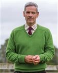 Lambswool Pea Green V Neck Sweater  Mens
