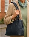 Leather Twin Compartment Bag - Navy