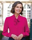 Natasha Ladies Silk Blend Tie Neck Blouse Cerise
