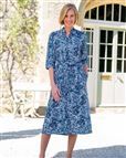 Marina 3/4 Sleeve Cotton Floral Shirt Dress