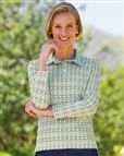 Sarah Patterned Silky Cotton Long Sleeve Polo Top