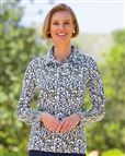 Cecily Patterned Silky Cotton Long Sleeve Polo Top