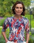 Kendra Patterned Cotton 3/4 Sleeve Blouson Top