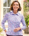 Stephanie Patterned Silky Cotton Long Sleeve Polo Top