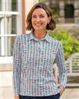 Jemma Patterned Silky Cotton Long Sleeve Polo Top