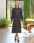 Karina Patterned Cotton Babycord Long Sleeve Shirt Dress