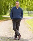 Haydock Cable Knit V Neck Blue Jumper