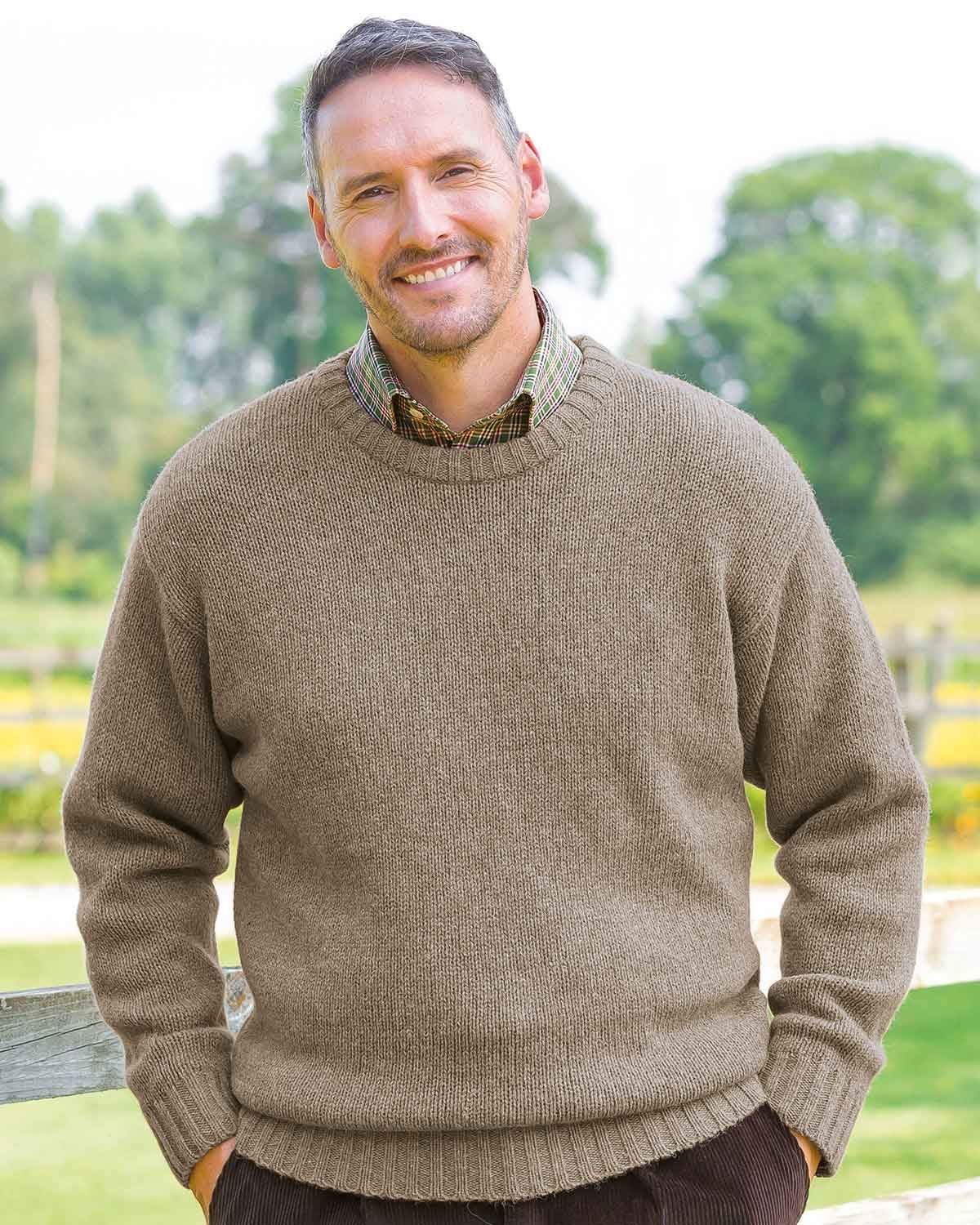 Mens Shetland Crew Neck Jumper, Shetland wool sweater