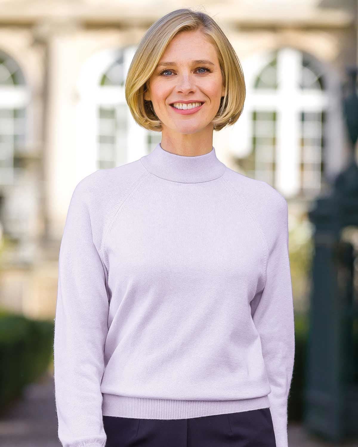 Ladies Cotton Cashmere Turtle Neck. Comfortable raglan sleeves