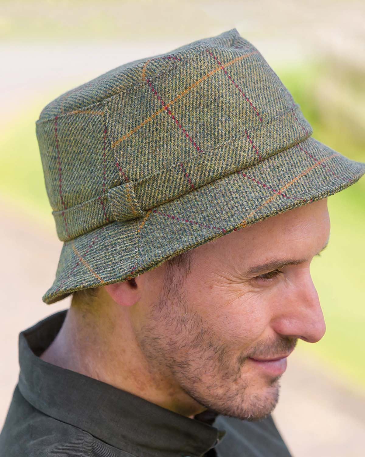 Mens Teflon-Coated Wool Tweed Hat, check design