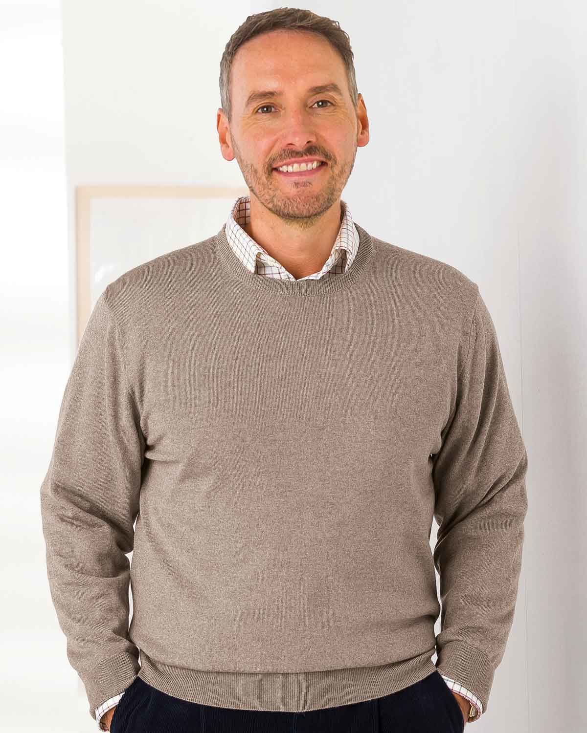 Merino Crew Neck Sweater. Knitted in fine 21 gauge merino wool.