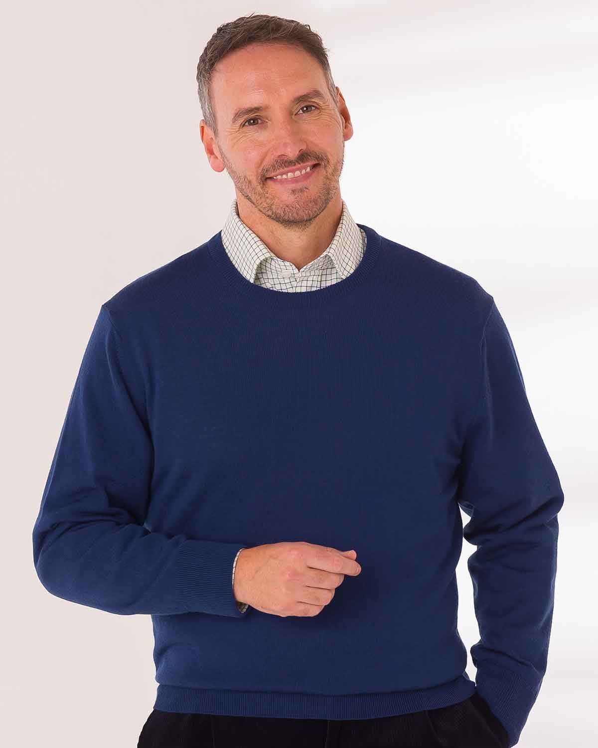 Merino Crew Neck Sweater. Knitted in fine 21 gauge merino wool.