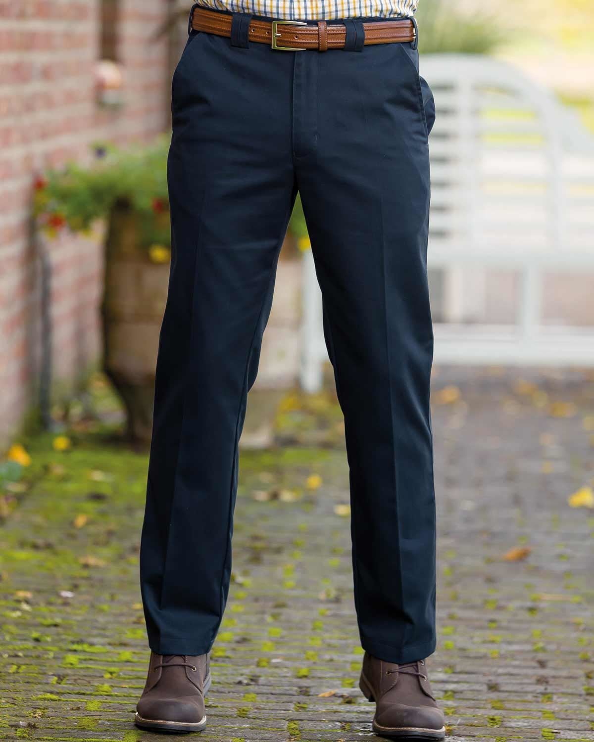 Mens Pure Cotton Expandaband Waist Trousers. Machine Washable.