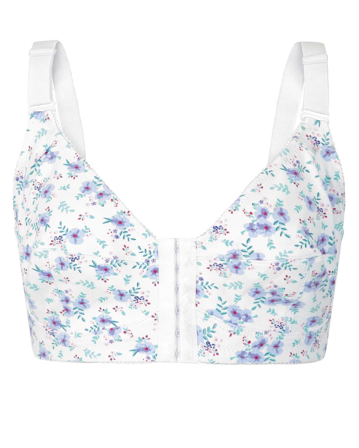 Ladies Front Fasten Bra Floral. 95% Cotton, 5% Elastane.