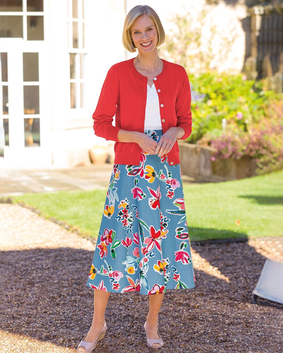 Ladies Mandy Floral A Line Cotton Mix Skirt | James Meade