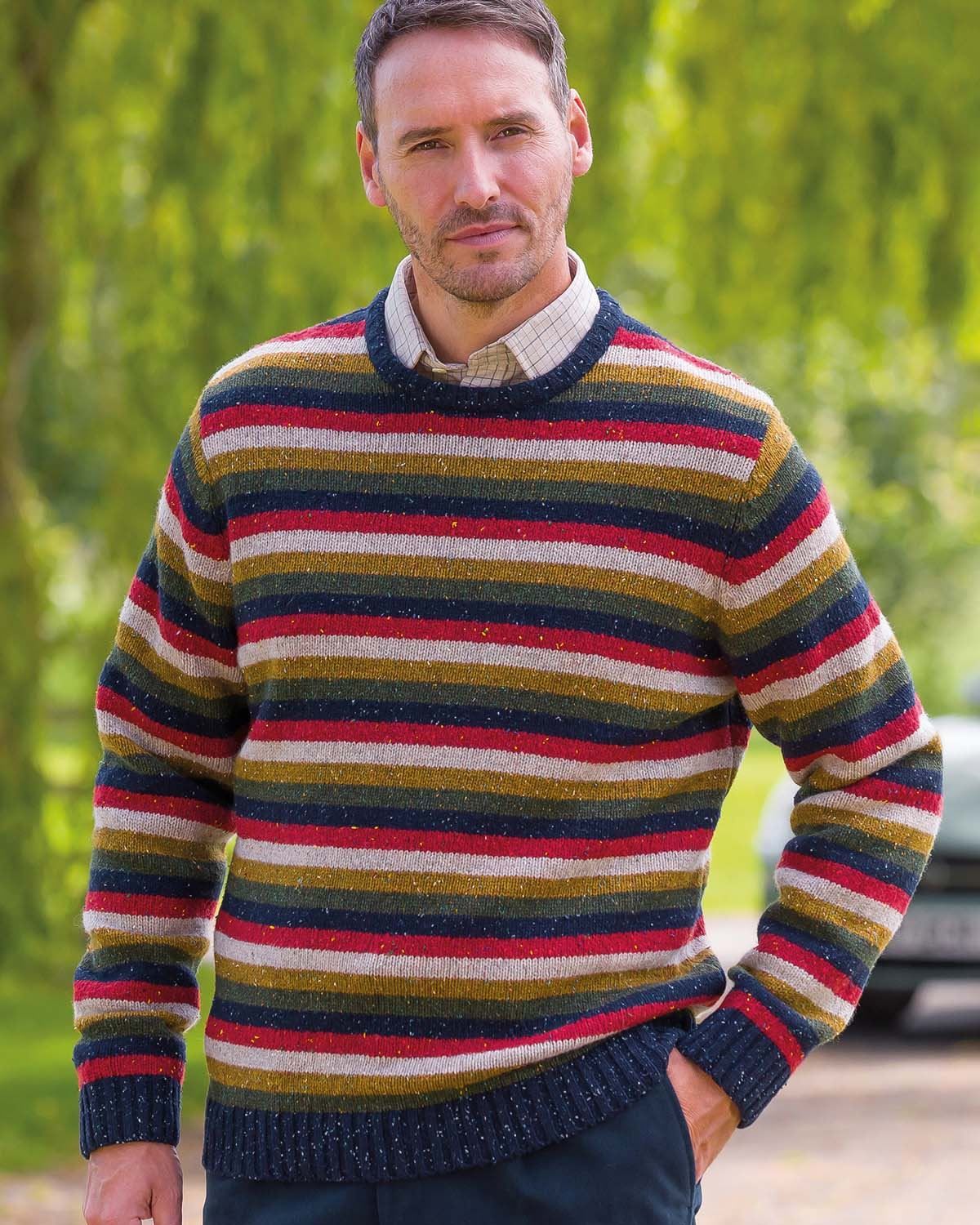 Brighton Striped Crew Neck Mens Wool Jumper | James Meade