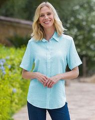 Maryanne Turquoise Striped Cotton Mix Short Sleeve Blouse