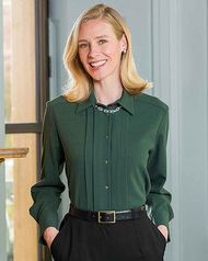 Maya Green Poly Mix Pintuck Long Sleeve Blouse