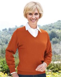 Ladies Merino Wool V Neck Jumper Cinnamon