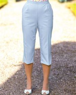 Easycare Pale Blue Cropped Pull On Trousers