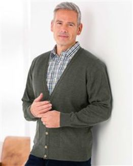 Grey Marl Merino Cardigan  Mens