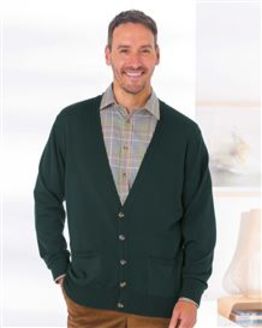 Tartan Green Merino Cardigan  Mens