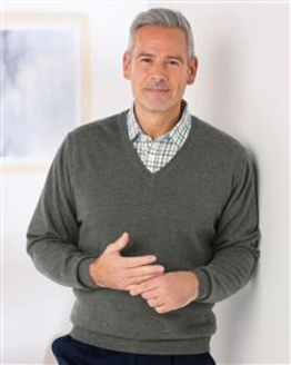 Grey Marl Merino V neck Sweater  Mens