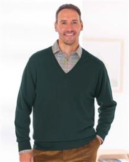 Tartan Green Merino V neck Sweater  Mens
