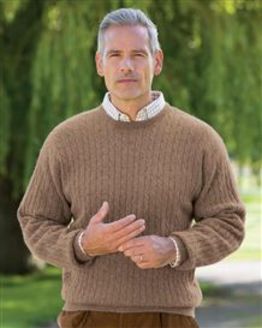 Cable Camel Crew Neck Sweater  Mens