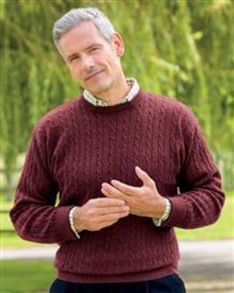 Cable Crew Neck Cinnamon Sweater  Mens