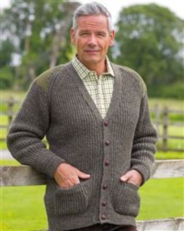 Green Fishermans Rib Cardigan  Mens