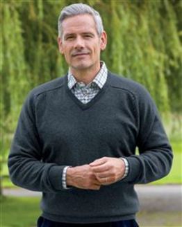 Lambswool V Neck Charcoal Sweater  Mens