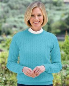 Lambswool Aqua Cable Crew Neck Ladies Sweater