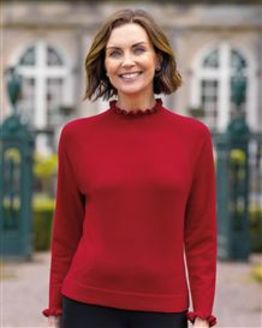 Ladies Merino Red Ruffle Jumper