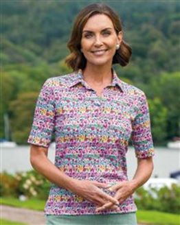Anais Floral Short Sleeve Cotton Polo Top