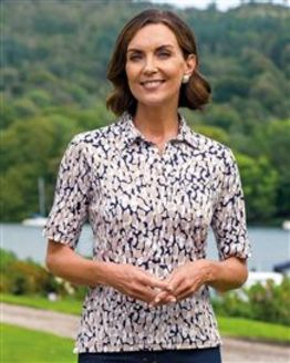 Gina Patterned Short Sleeve Cotton Polo Top