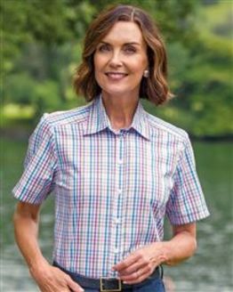 Gloria Checked Short Sleeve Cotton Blouse