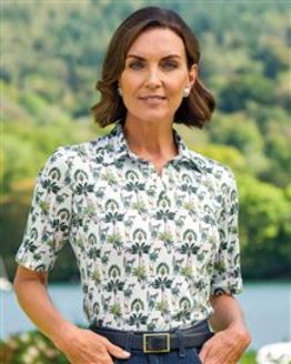 Elodie Patterned Short Sleeve Cotton Polo Top