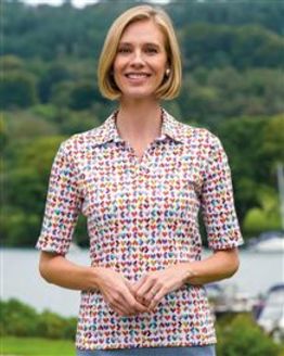 Charlene Patterned Short Sleeve Cotton Polo Top