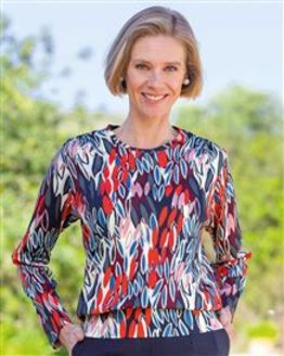 Kendra Patterned Cotton Long Sleeve Blouson Top