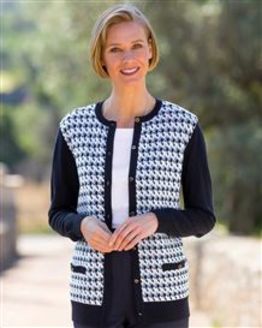 Alana Houndstooth Ladies Merino Wool Cardigan