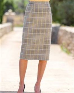 Camden Wool Blend Lined Checked Straight Skirt