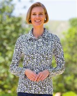 Cecily Patterned Silky Cotton Long Sleeve Polo Top